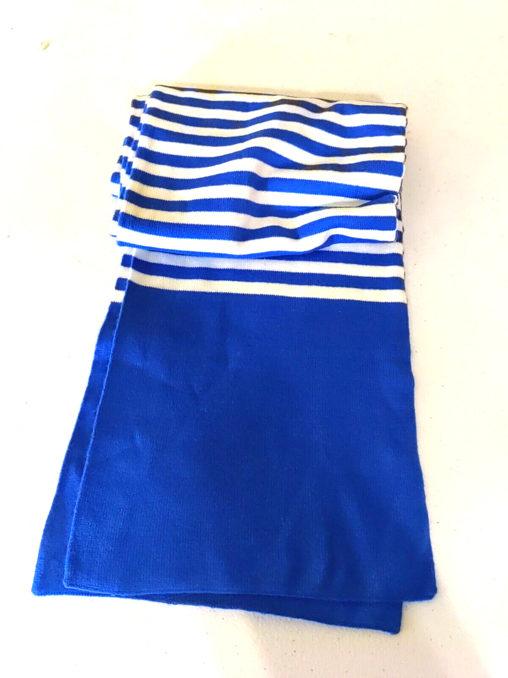 Blue White Striped Rectangle Scarf 8" X 66" Warm Knit Material No Tags